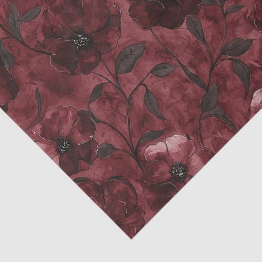Chique Zwarte Burgundy Rode Bloemrijke Bruidsdouch Tissuepapier (Detail)