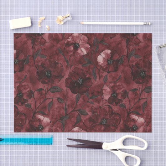 Chique Zwarte Burgundy Rode Bloemrijke Bruidsdouch Tissuepapier (Craft)