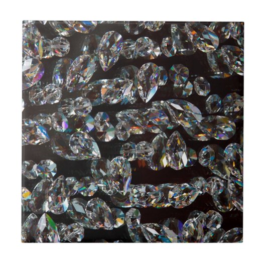 Chique Zwarte Diamant Kristal Abstract Patroon Cad Tegeltje (Voorkant)