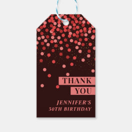 Chique Zwarte en Rode Confetti Bedankkaartjes Cadeaulabel