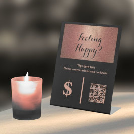 Chique zwarte en roze gouden QR-code bartender foo Reclamebord Met Voetstuk