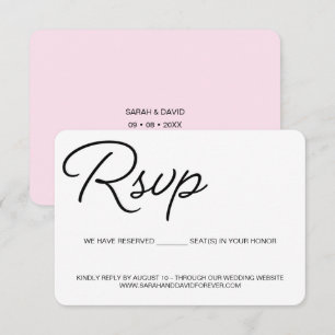 Chique zwarte en roze RSVP trouwstoel gereserveerd Kaartje