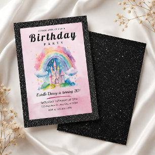 Chique Zwarte Glitter Prinsessenkasteel 20e Verjaa Kaart
