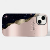 Chique Zwarte Glitter Roze Gouden Monogram Case-Mate iPhone Case (Achterkant (horizontaal))