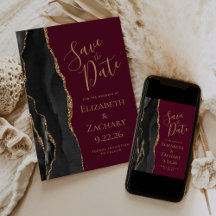 Chique Zwarte Goud Agate Burgundy Save the Date Ka