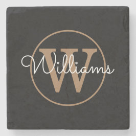 Chique Zwarte Goud Monogram Script Naam Steen Onde Stenen Onderzetter