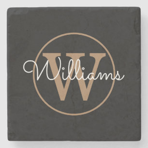 Chique Zwarte Goud Monogram Script Naam Steen Onde Stenen Onderzetter