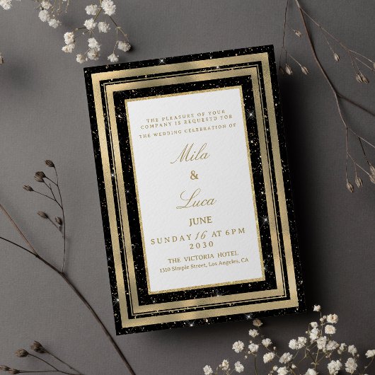 Chique zwarte gouden glinsterende glitterconfetti kaart