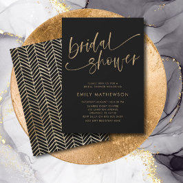 Chique zwarte & gouden kalligrafie bruidsdouche kaart