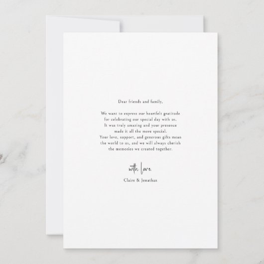Chique zwarte hand geletterde handtekening bruilof bedankkaart (Achterkant)