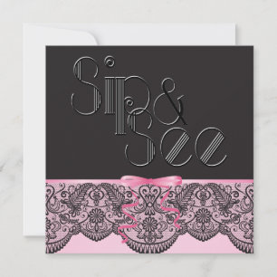 Chique zwarte kant en roze sip en see kaart
