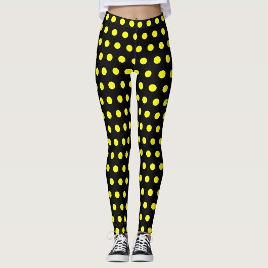 Chique zwarte Leggings met Schattige geel puntpatr (Voorkant)