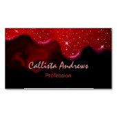 Chique zwarte rode druppels glitter marmer magnetisch visitekaartje (Voorkant)