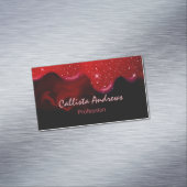 Chique zwarte rode druppels glitter marmer magnetisch visitekaartje (Voorbeeld)