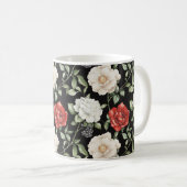 Chique Zwarte Rode Witte Bloemen Koffiemok (Voorkant rechts)
