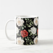 Chique Zwarte Rode Witte Bloemen Koffiemok (Links)