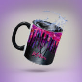 Chique zwarte roze blauwe druppels monogram mok