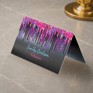 Chique zwarte roze blauwe druppels visitekaartje
