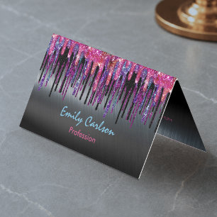 Chique zwarte roze blauwe druppels visitekaartje