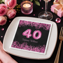 Chique zwarte roze glitters 40e verjaardagsfeest