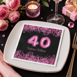 Chique zwarte roze glitters 40e verjaardagsfeest servet