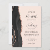 Chique Zwarte Roze Goud Agaat Blush QR Code Trouw Kaart (Voorkant)