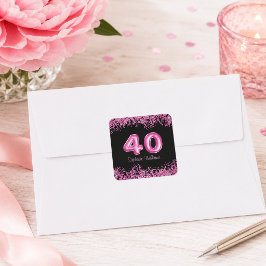 Chique zwarte roze nepschitterwerk 40e verjaardag vierkante sticker