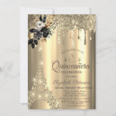 Chique zwarte Rozen Eiffeltoren gouden druppels Kaart (Voorkant)