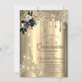 Chique zwarte Rozen Eiffeltoren gouden druppels Kaart