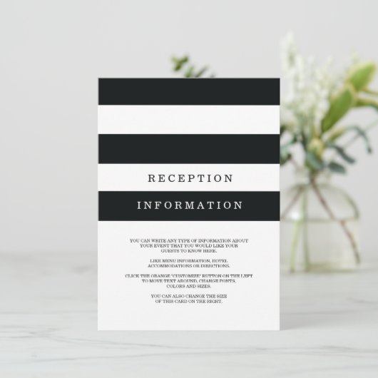 Chique zwarte strepen bruiloft invoegen Kaart (Staand voorkant)
