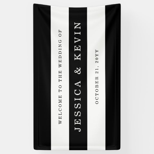 Chique zwarte strepen bruiloft spandoek (Verticaal)