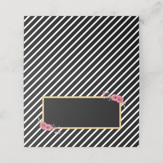 Chique zwarte strepen met Waterverf bloemen Plaatskaartje (Buitenkant ongevouwen)