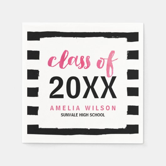 Chique zwarte strepen roze klasse van 2024 Afstude Servet (Voorkant)