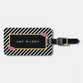 Chique zwarte strepen Waterverf bloemenzak Label Bagagelabel