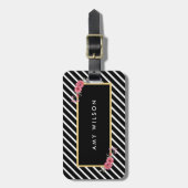 Chique zwarte strepen Waterverf bloemenzak Label Bagagelabel (Voorkant verticaal)