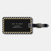 Chique zwarte strepen Waterverf bloemenzak Label Bagagelabel (Achterkant horizontaal)