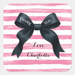 Chique Zwarte Strik Roze Witte Streep Vierkante Sticker