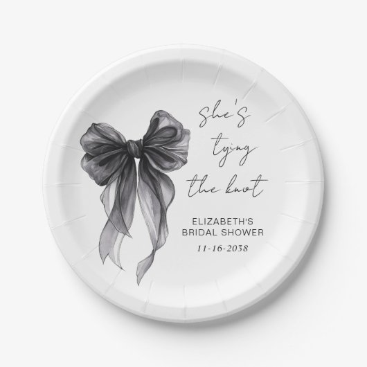 Chique Zwarte Strik Waterverf Bruiloft Feest Papieren Bordje (Voorkant)