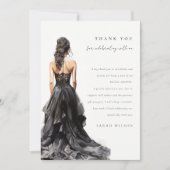 Chique zwarte trouwjurk bruidsfeest bedankt kaart (Voorkant)