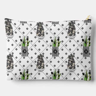 Chique Zwarte & Witte Bloem- en Grafische Make-upt Etui
