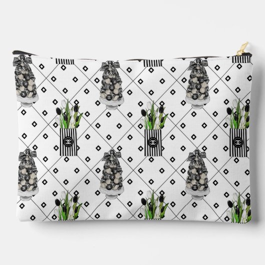 Chique Zwarte & Witte Bloem- en Grafische Make-upt Etui (Achterkant)
