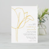 Chique Zwarte Witte Gouden Tulp Bruiloft Folie Uitnodiging (Staand Voorkant)
