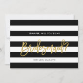 Chique zwarte witte strepen, je wordt mijn bruidsm kaart (Voorkant)