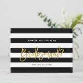 Chique zwarte witte strepen, je wordt mijn bruidsm kaart (Staand voorkant)