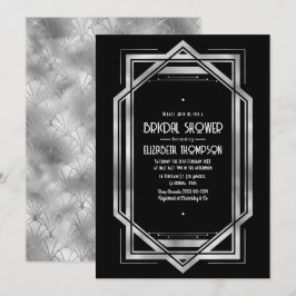 Chique Zwarte & Zilveren Gatsby Art Deco Bruidsdou Kaart
