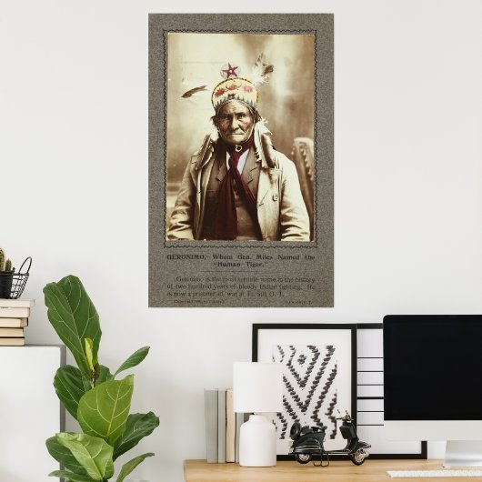 Chiricahua Apache Indian Leader Geronimo Portrait Poster (Thuiskantoor)