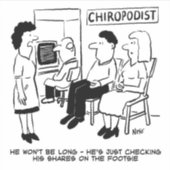 Chiropodist die zijn aandelen online controleert sticker (Voorkant)