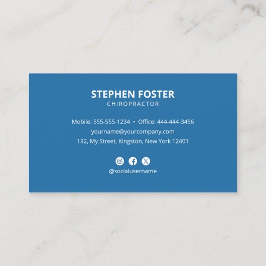 Chiropractic Massage Therapy Chiropractor Blue Visitekaartje (Achterkant)