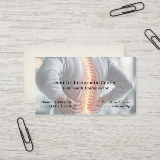 Chiropractic Pain Management Clinic Business Card Visitekaartje (Voorkant / Achterkant in situ)