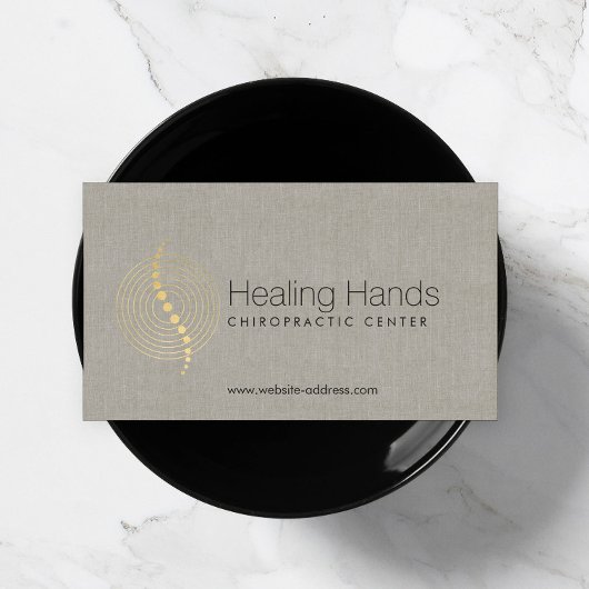 Chiropractie Abstract Gouden Cirkels Logo op Linne Visitekaartje